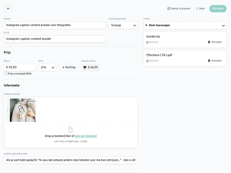 Zo maak je een product aan bij PayPacker