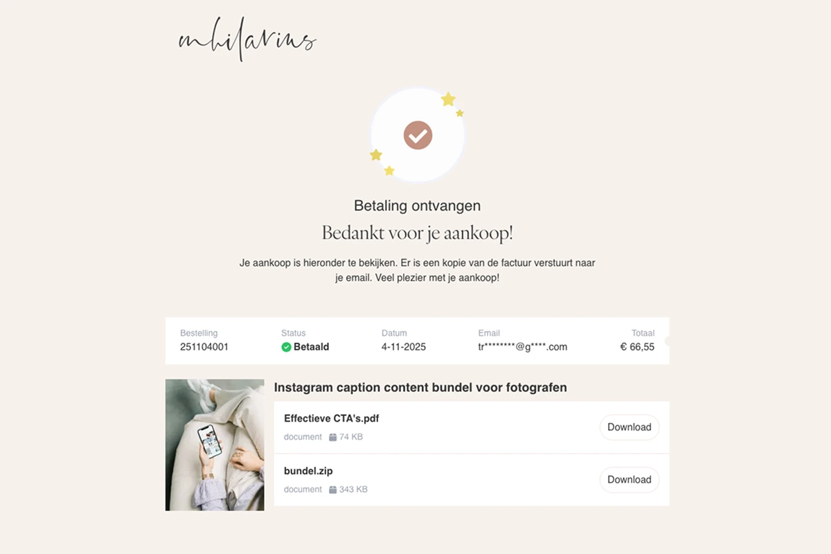 Zo ziet jouw bestelbevestiging eruit in PayPacker